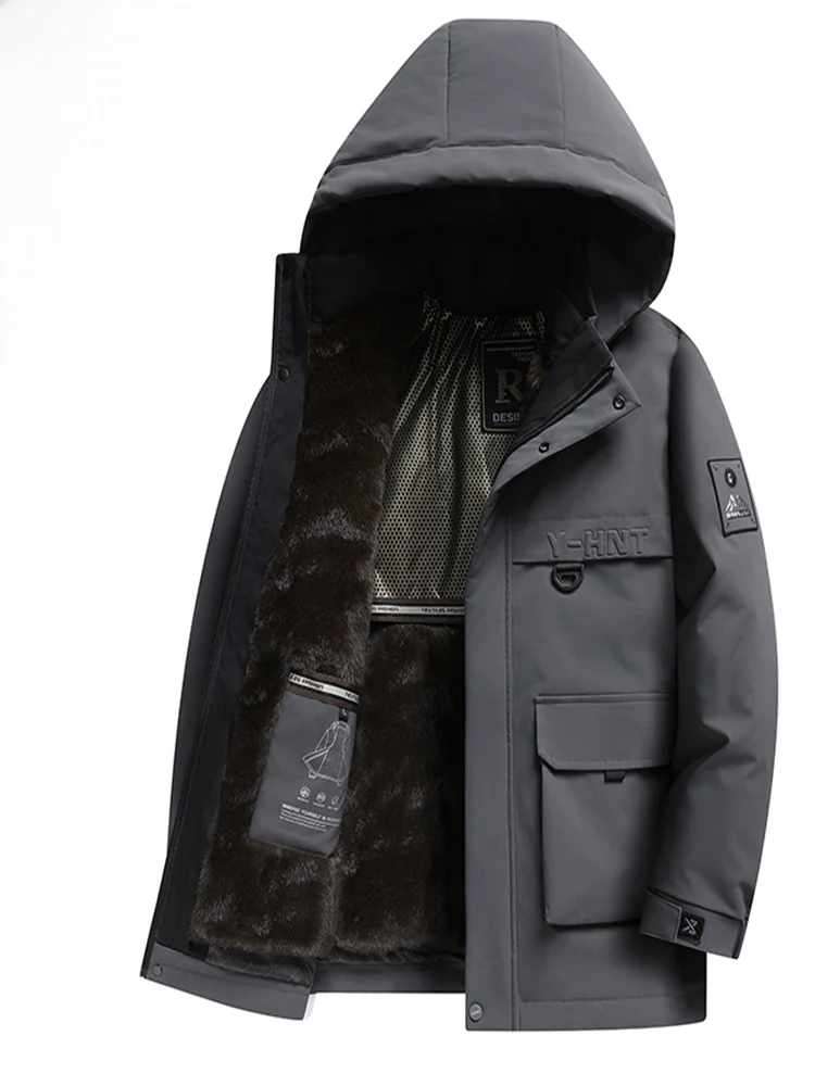 

Мужская рабочая куртка с капюшоном, теплая, с наполнителем из 90% пуха, съемная внутренняя подкладка из полиэфирного волокна, ветрозащитная, повседневная.