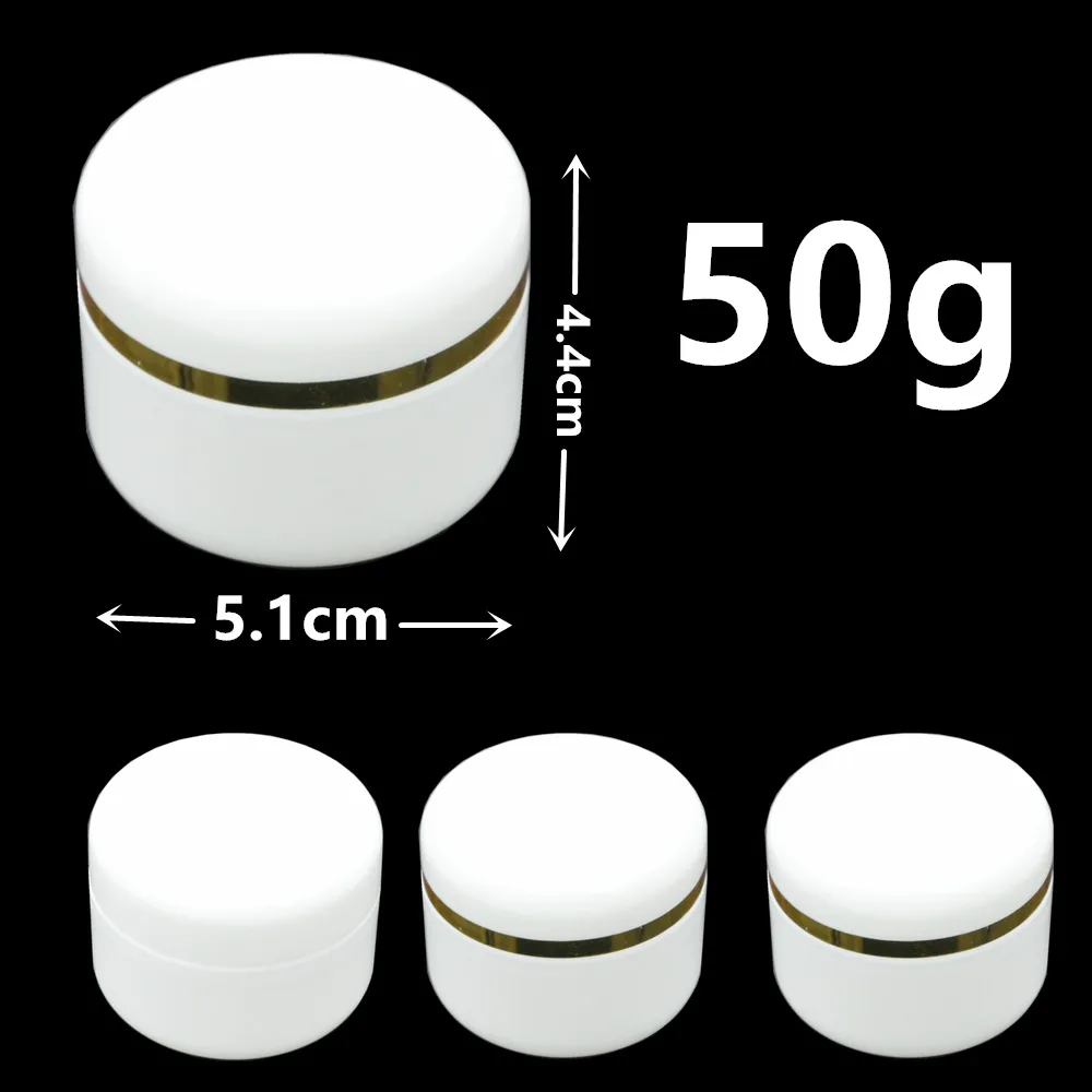 50Pcs 50g 50ml White Plastic Cosmetic Cream Jar With Transparent Inner Pull Lid Filling Travel Bottle Empty Small Capacity