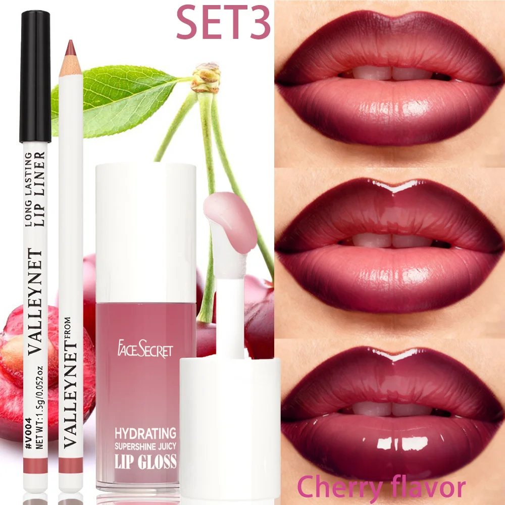 2PCS/SET Lipliner +Lip Oil Moisturizing Lip Gloss and Lip Liner Set - Long-lasting Waterproof Lip Liner 3D LipsLip Combo