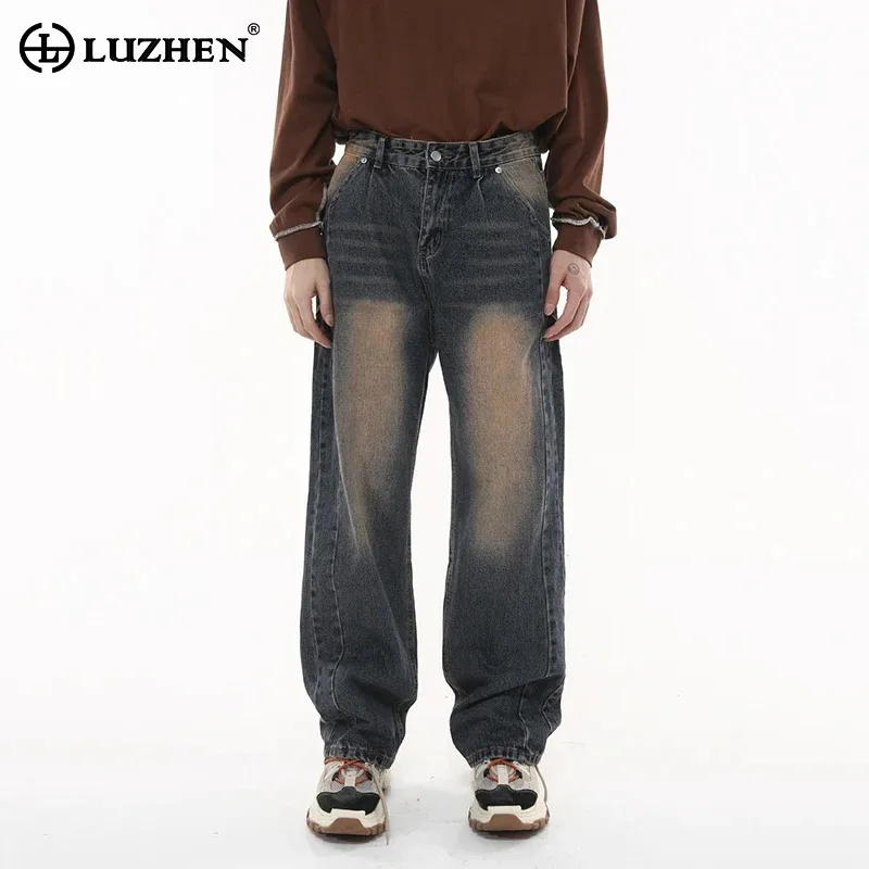 

LUZHEN Street Trendy Men's Baggy Jeans Vintaeg Washed Loose Stylish Gradient Wide Leg Denim Pants Elegant Korean Clothes LZ4342