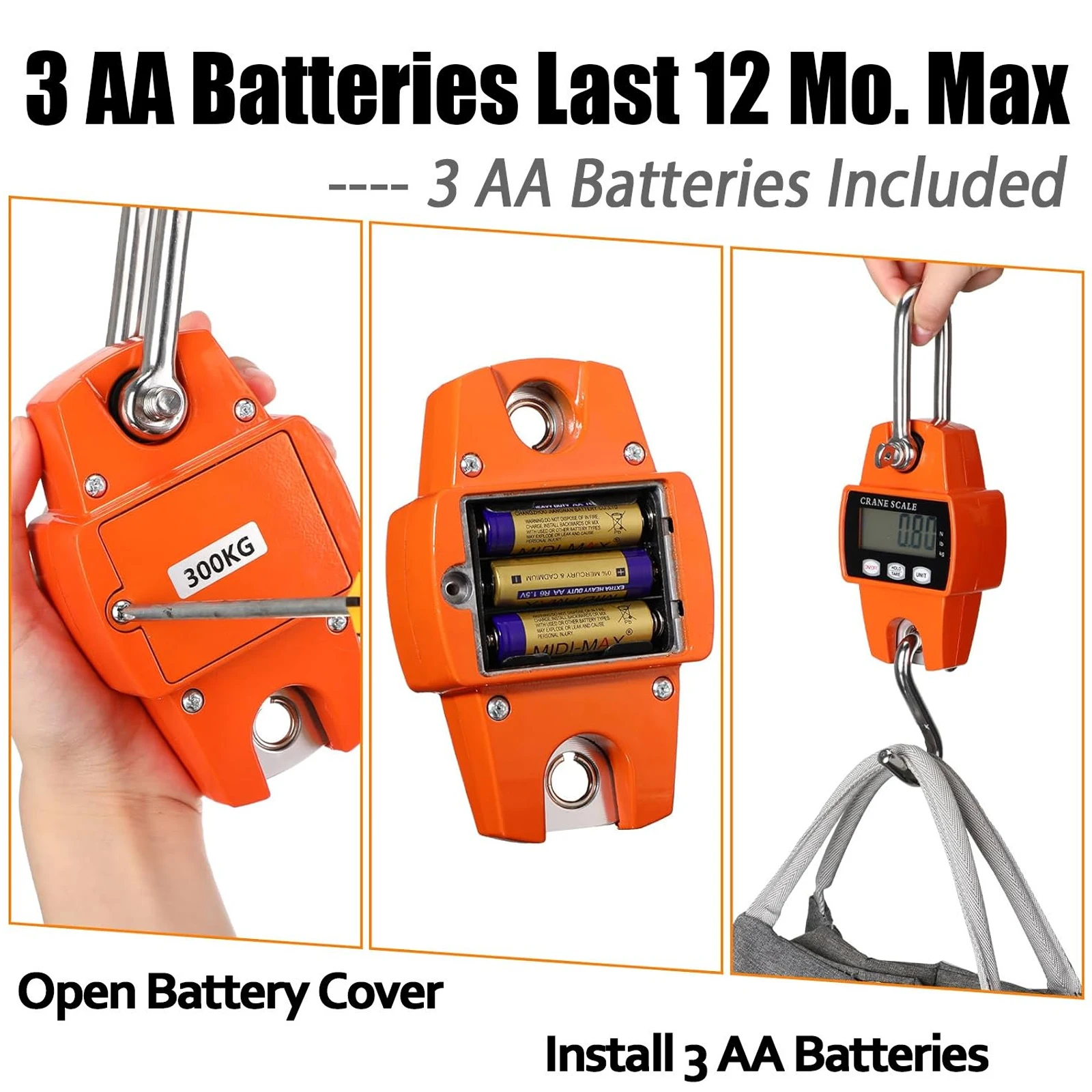 660lb 디지털 행잉 스케일 300Kg 주조 알루미늄 케이스 휴대용 미니 크레인 스케일 후크 포함 농장 사냥 낚시 야외용