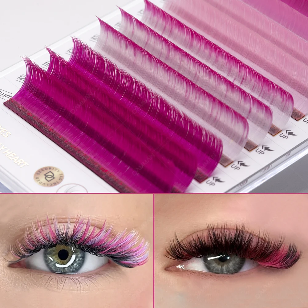 Colorful Easy To Bloom Blue Brown Purple Pink Colored Professional   Eyelash Extension D Curl 11-13 Or 13-15 mm Long Makeup Tool