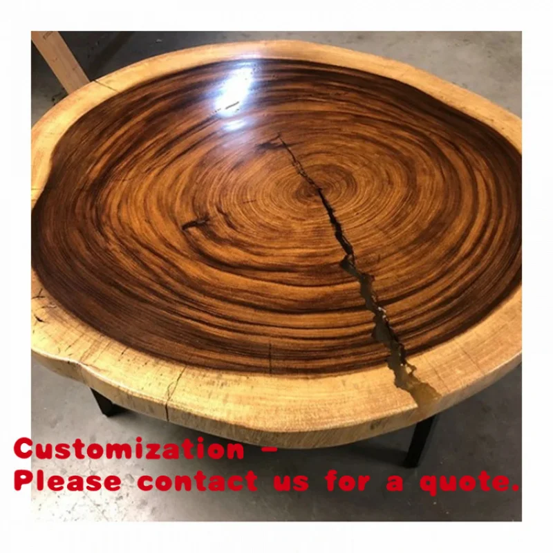 

custom.Round Walnut Slab Coffee Table With Resin Solid Wood Coffee Table Customized Size
