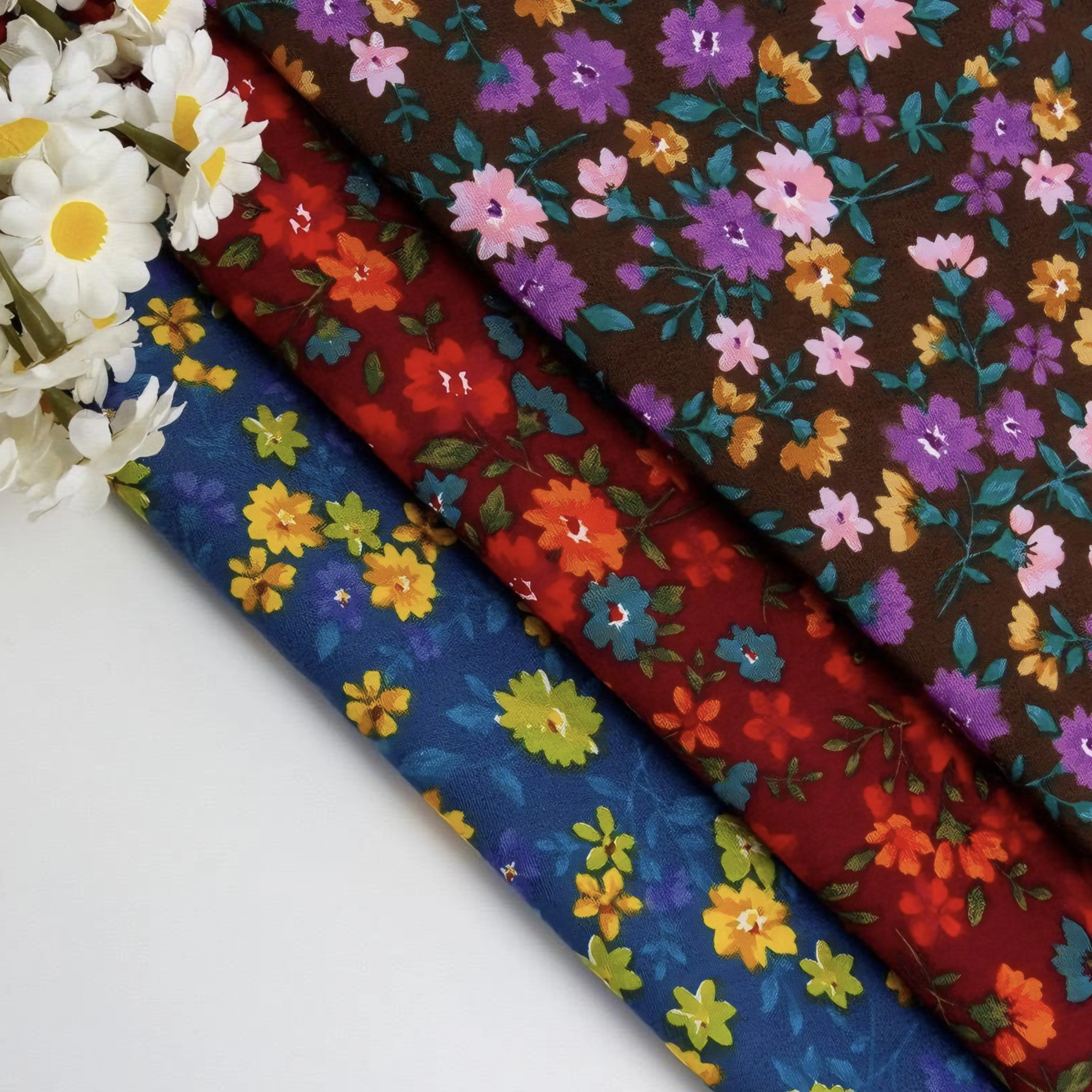 

Soft Breathable 100% Cotton Floral Printed Fabric Vivid Colors in Purple Red Blue erfect for Clothing Home Decor DIY Crafts