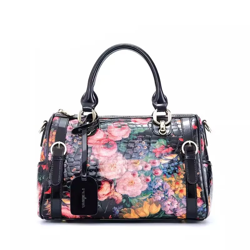 2025 New Luxury Fashion Genuine Leather Women's Handbags Large Capacity Portable Flower Tote Bag Shoulder Crossbody Boston Bags