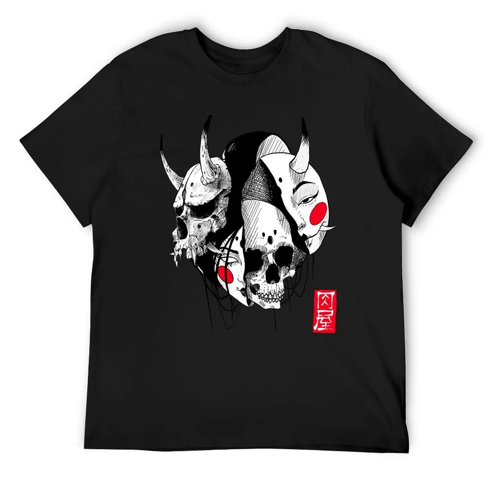 Japanese Evil Girl Hannya Samurai Mask T-Shirt summer top blue archive shirts graphic mens plain t shirts