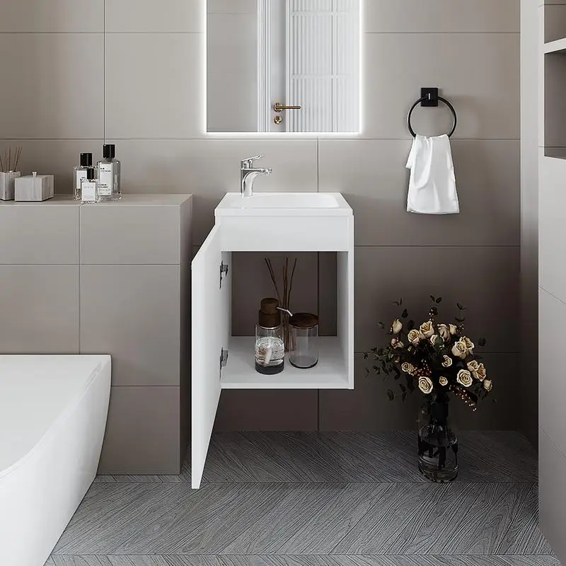 فانيتي الحمام مع حوض وحنفية متكاملة، لمسة نهائية بيضاء #4