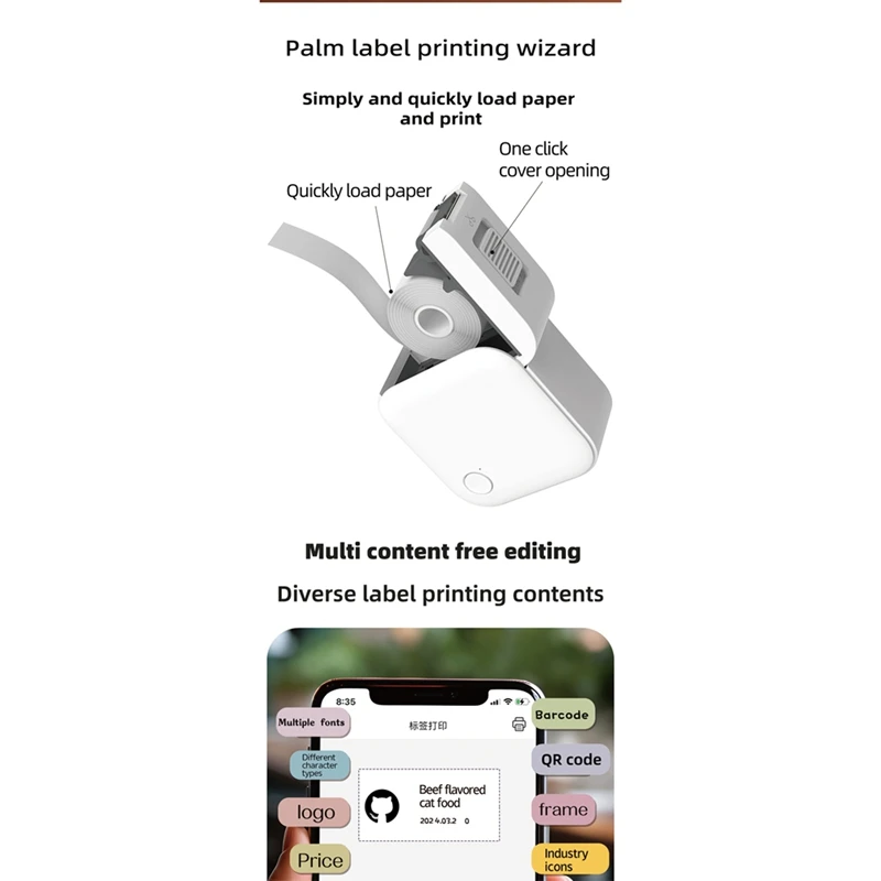 Thermal Portable Label Printer Mini Pocket Printer Mobile Wireless Self-Adhesive Sticker Label Maker for Android / IOS-A74P