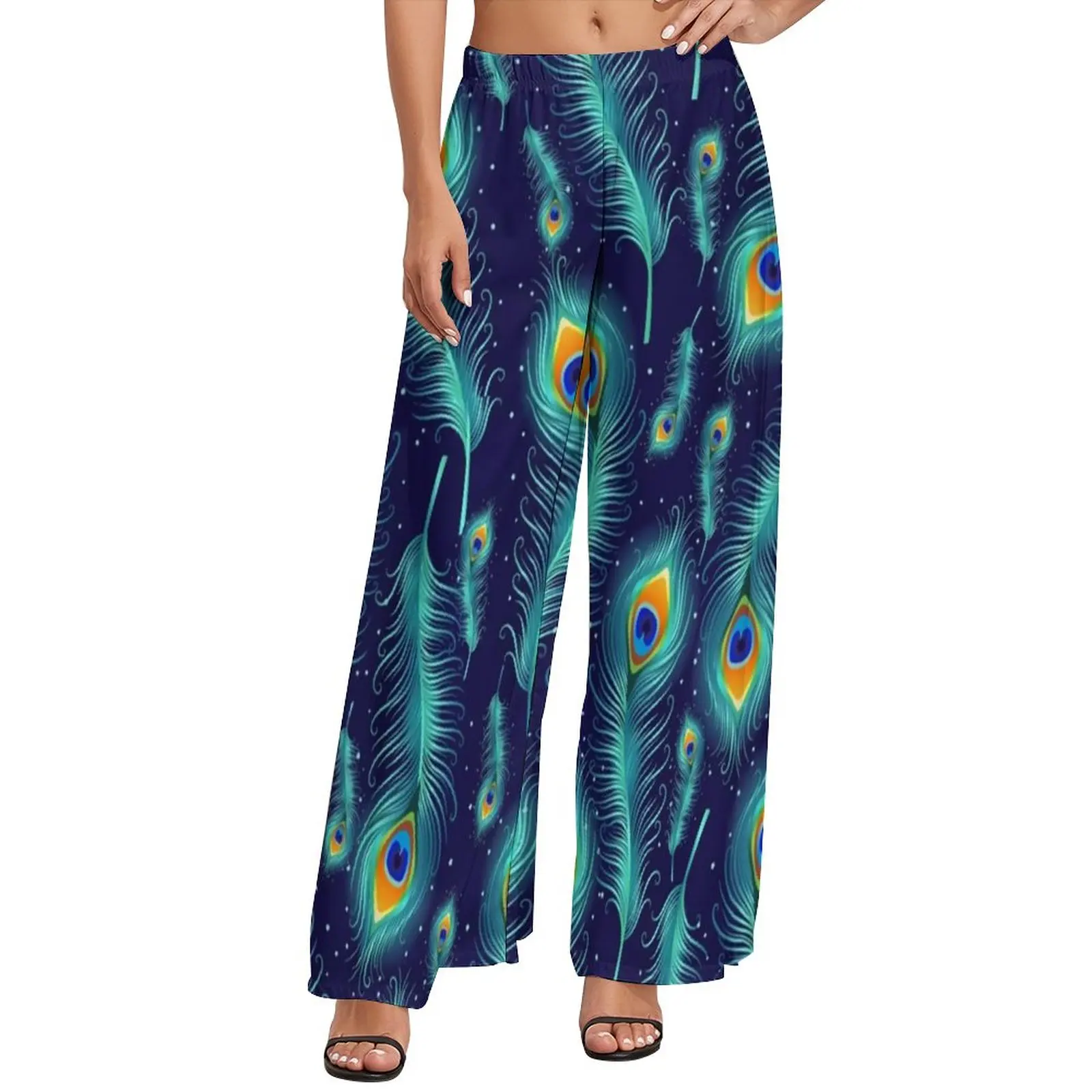 

Animal Design Pants High Waist Peacock Bird Feathers Sexy Trousers Aesthetic Printed Wide Pants