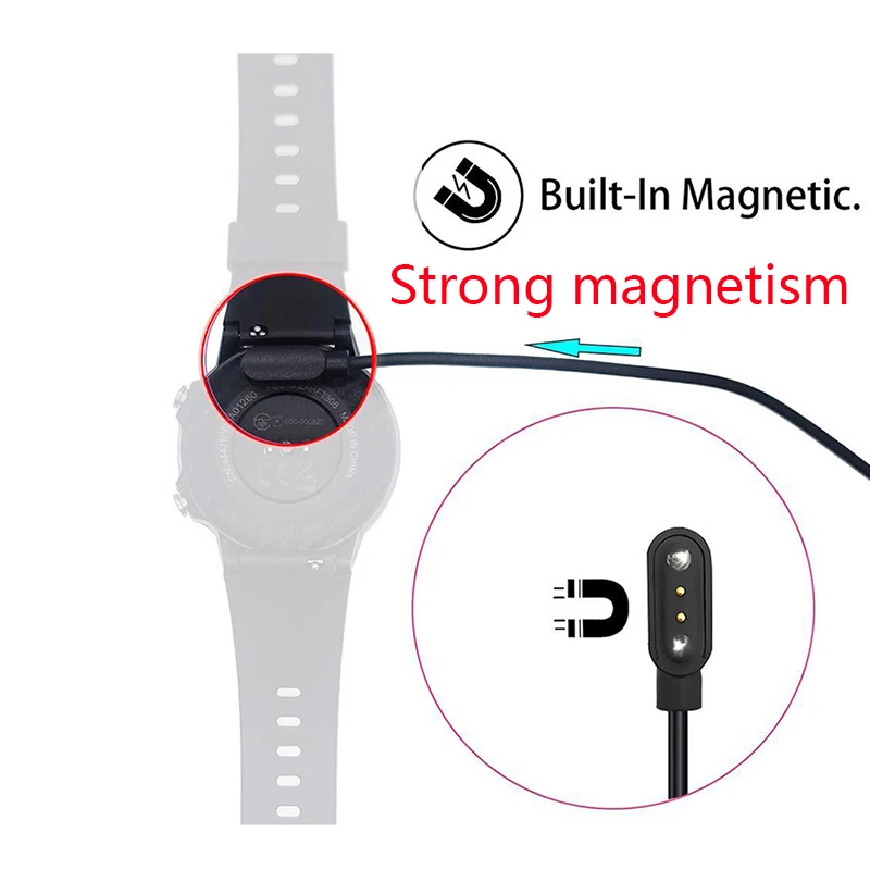 Cable de cargador magnético conectado universal para pulsera de reloj inteligente, 2 pines, distancia de 2 pines, 4mm, datos magnéticos