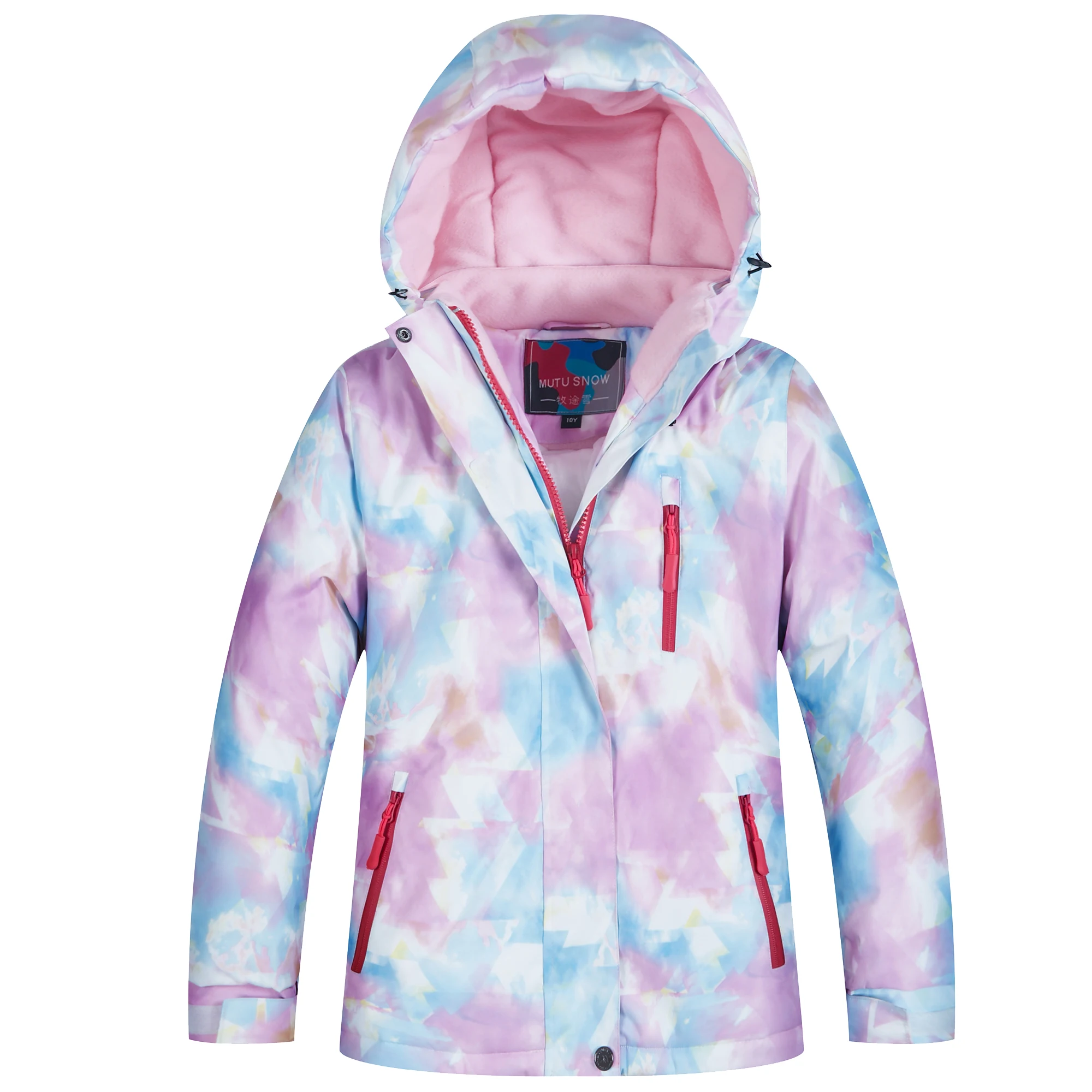 Girls Skiing Jacket Warm Hooded Watercolor Printing Snowsuits Children's Winter Ski Wear for Snowboarding/Double Board Sports