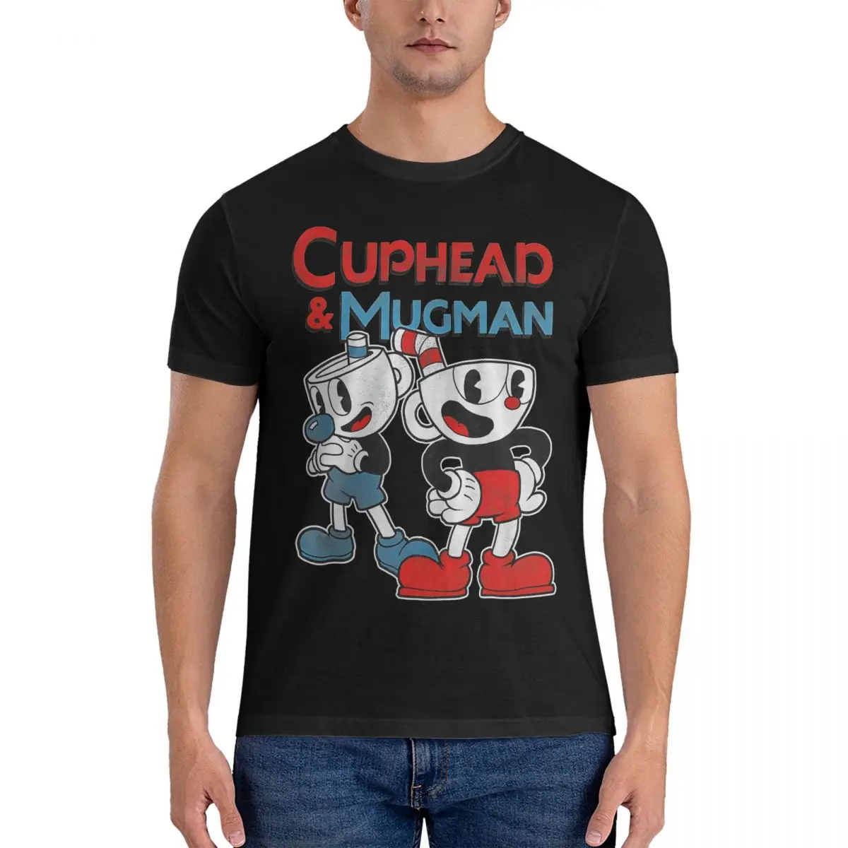 Mugman Dynamic Duo T Shirts Men's Cotton Funny T-Shirts Crew Neck Cuphead Tee Shirt Short Sleeve Clothes Birthday Gift