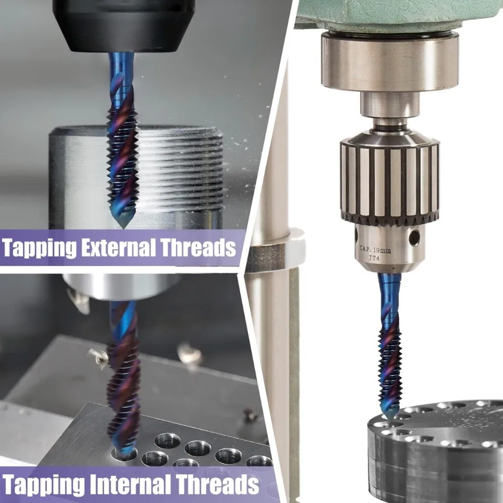 6pcs High Speed Steel Screw Thread Tap Blue Coated Titanium Coated Machine Tap Bit SAE Tap Spiral Flute Spiral Flute Tap Set