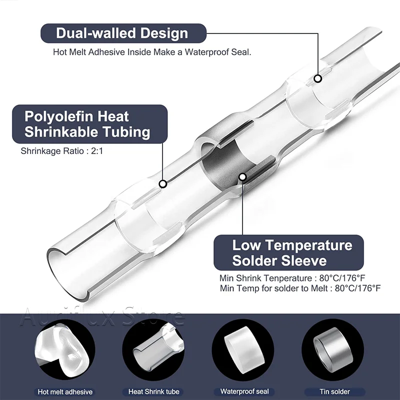 100pçs Conectores de Emenda com Solda Termorretrátil Brancos para Fios 26-24AWG - Terminais de Junção Estanques com Tubo de Estanho