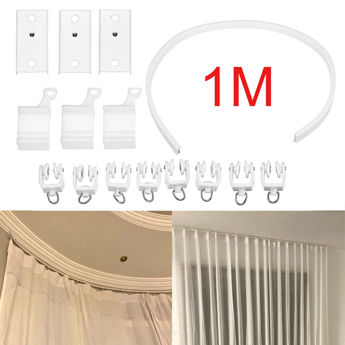 1M Flexible Ceiling Curtain Rail Cuttable Curtain Track Top Clamping Mounted Curved Straight Slide Windows Curtain Accessories