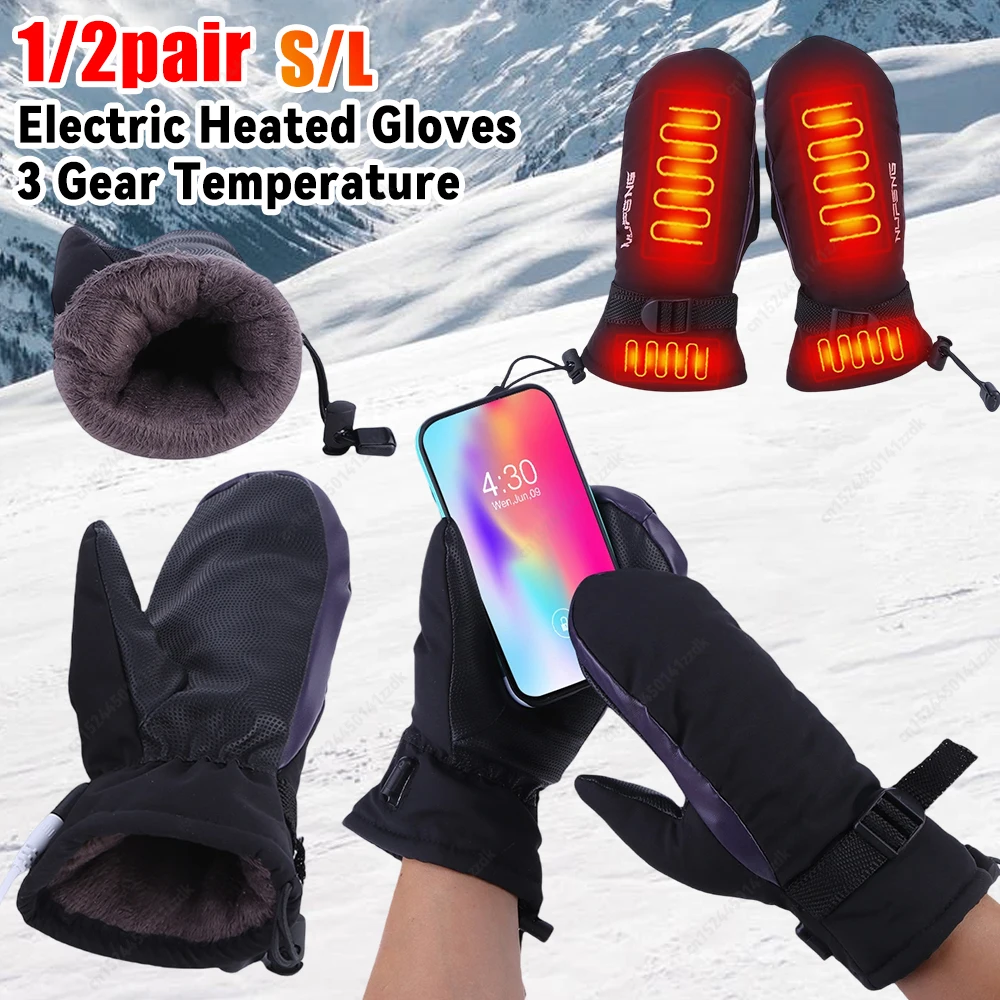 

USB Touch Screen Electric Gloves Winter Heated Gloves Heating 3 Thermal Gloves for Cycling Running Driving Hiking Walking