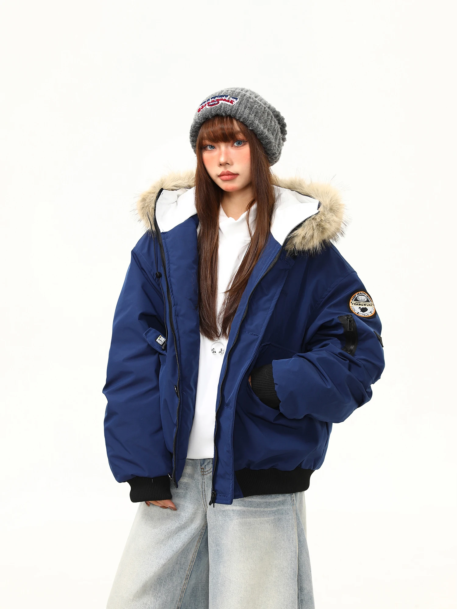 

Хлопковая парка в стиле дикого американского ретро с меховым воротником для женщин, зимняя теплая верхняя одежда, уличная одежда, свободная посадка на молнии...