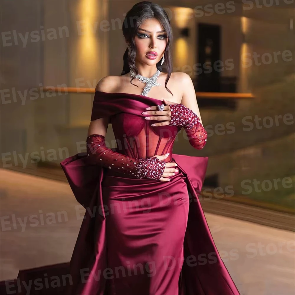 Luxurious Women's Mermaid One Shoulder Evening Dresses Customized Prom Gowns Half Sleeve Beading Vestidos De Fiesta Elegantes