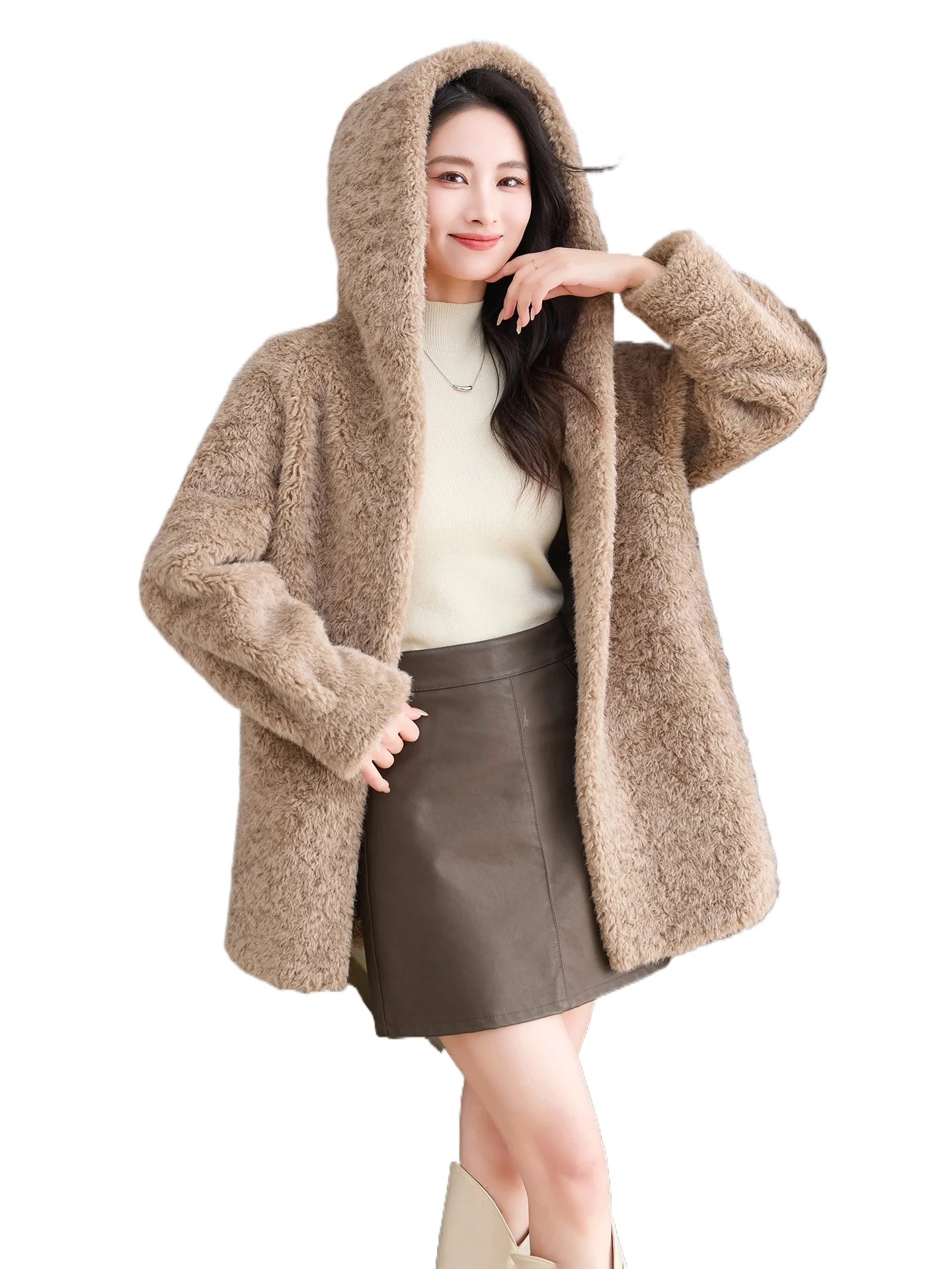 

Fur jacket women's 2025 new medium and long hooded coat imitation wool fur integrated clothing sheep shearing warm