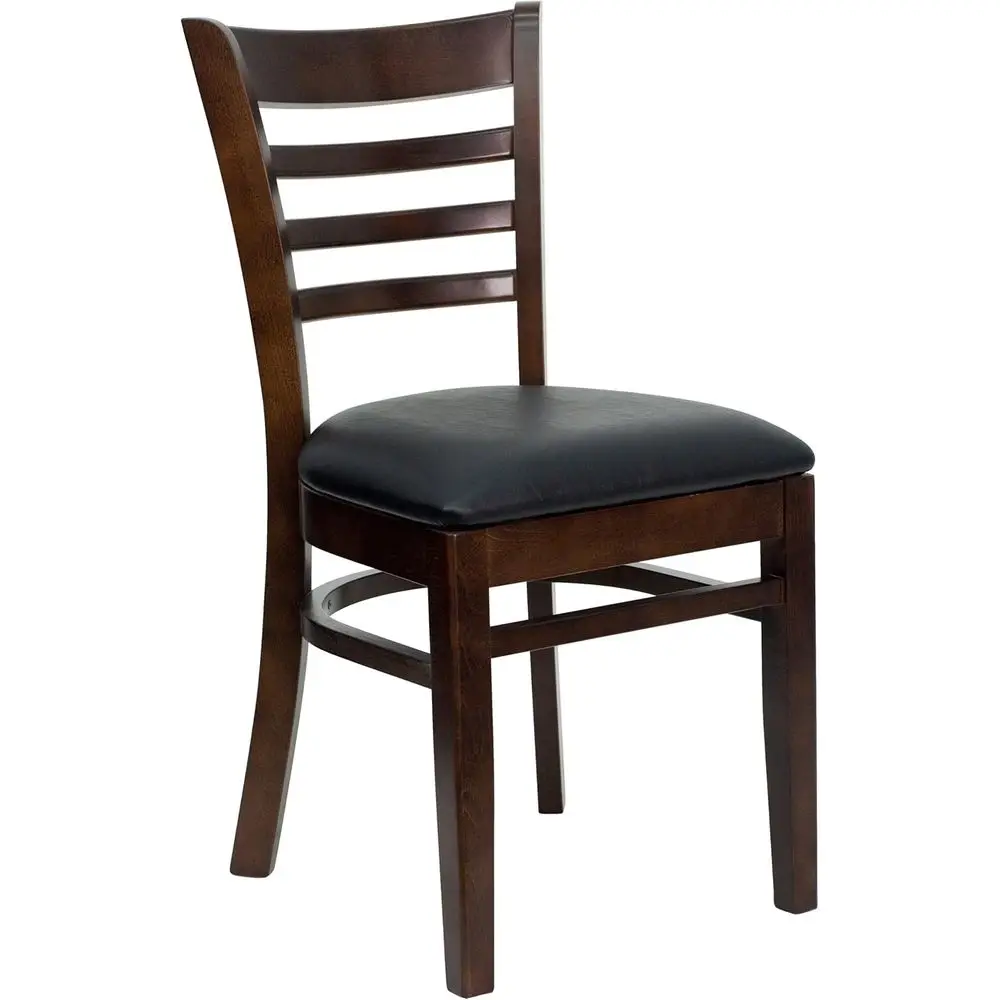 

Ladder Back Walnut Restaurant Chair with Black Vinyl Seat
