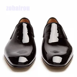 Black Patent Leather Square Toe Men Shoes Fashion Comfort Slip On Men Casual Shoes Novel Handmade Party Business Men Dress Shoes