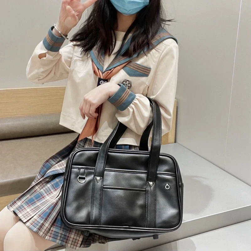 Japanese College JK Lolita Uniform Bags PU Student Commuter Large Capacity Simple All-match Shoulder Bag Solid Bags Girls