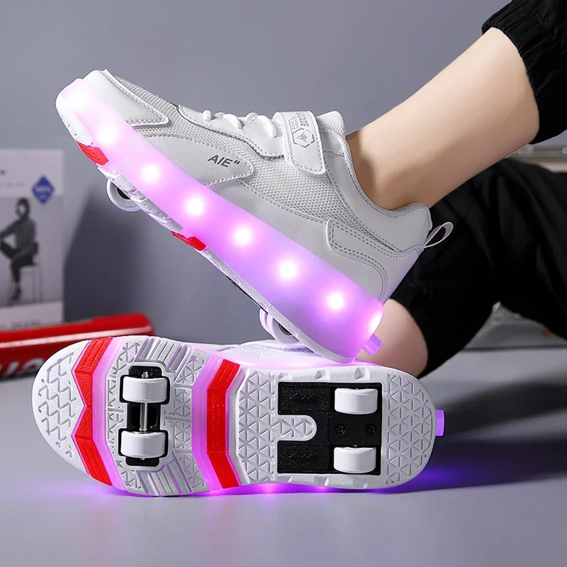 Zapatos de patinaje con luz Led para niños y niñas, zapatillas deportivas de moda, botas de patinaje, calzado Flash, regalo de cumpleaños