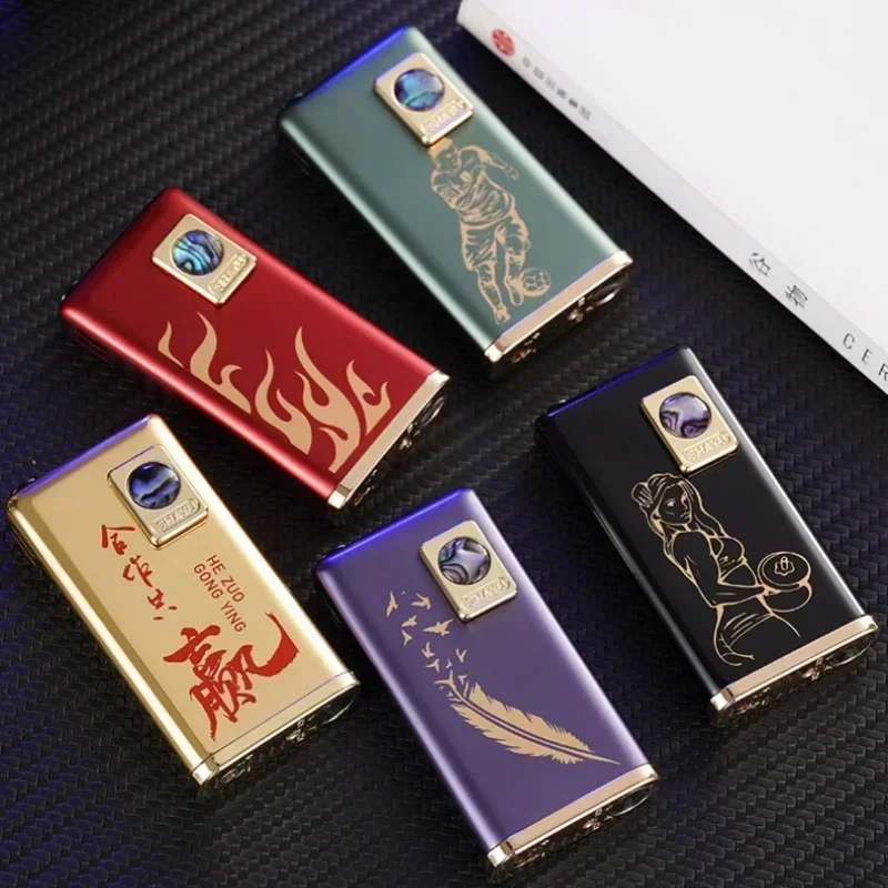 Creative True Color Shell Silent Button Open Fire Gas Lighter Replaceable Battery Lightweight Portable Electric Lighters Smoking