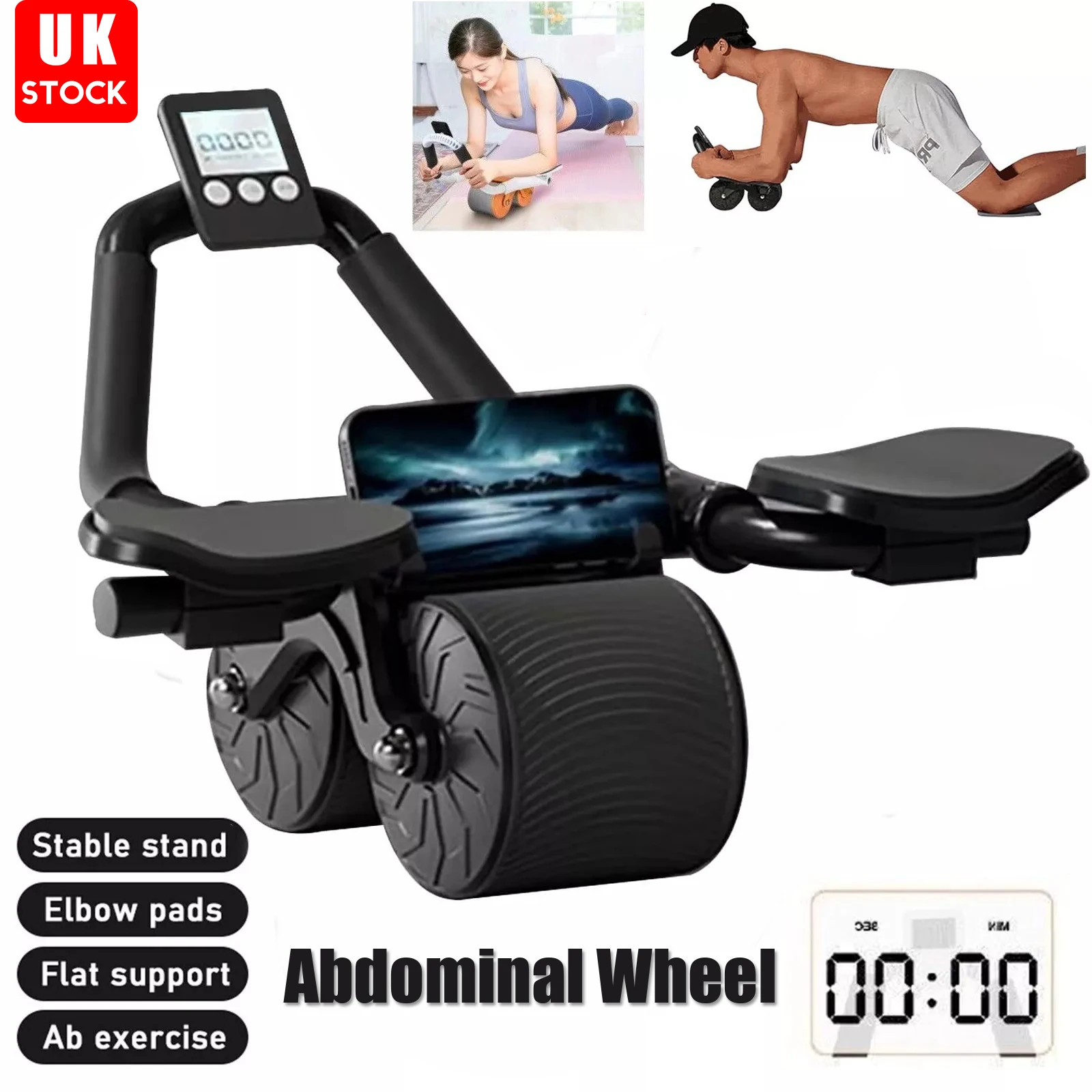 عجلة Ab Roller مع دعم الكوع، عجلة البطن ذات الارتداد التلقائي المطورة لدعم الكوع، 2 في 1 لوح وتمارين البطن #1