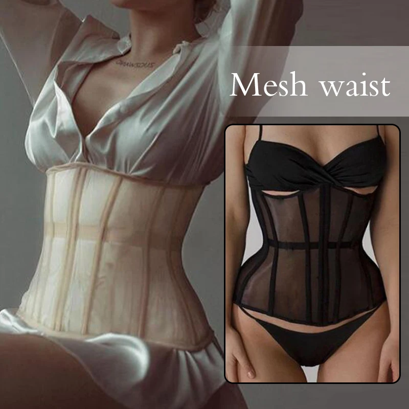 Women Sexy Sheer Mesh Shapewear Underbust Elastic Corsets Bustiers Corset Wide Waist Belt High Street Ladies Clothing Accessory