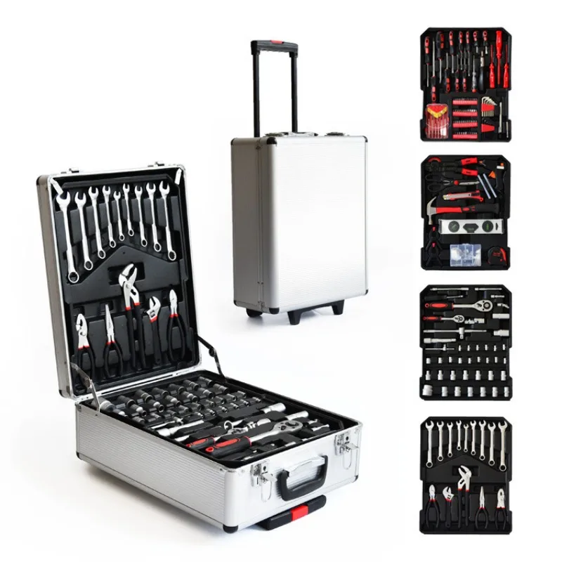 186-Piece Tool Set with Trolley Case Aluminum Four-Layer Hardware Combo for Car Repair And Home Use Kit Tools