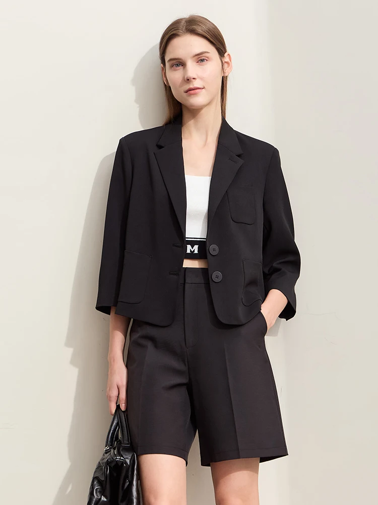 Amii-Chaqueta corta con muescas para mujer, Blazer minimalista sin planchado, Tops básicos rectos, 2024