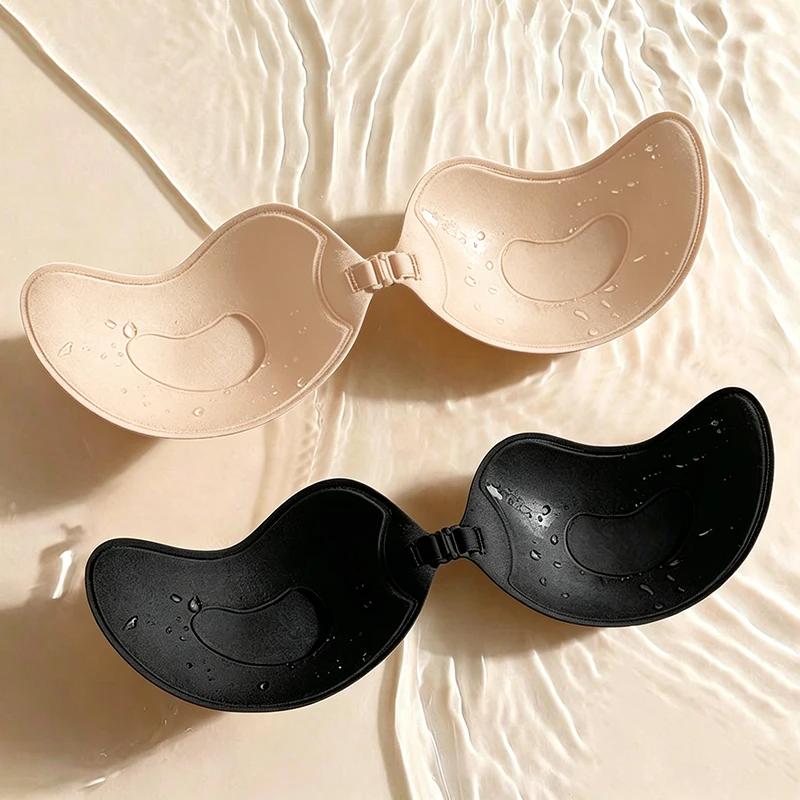 FINETOO Unsichtbarer, selbstklebender Silikon-BH für Damen mit Mango-Cup und Frontverschluss – Sommer-Dünn-BH-Pads, die sich nicht verziehen