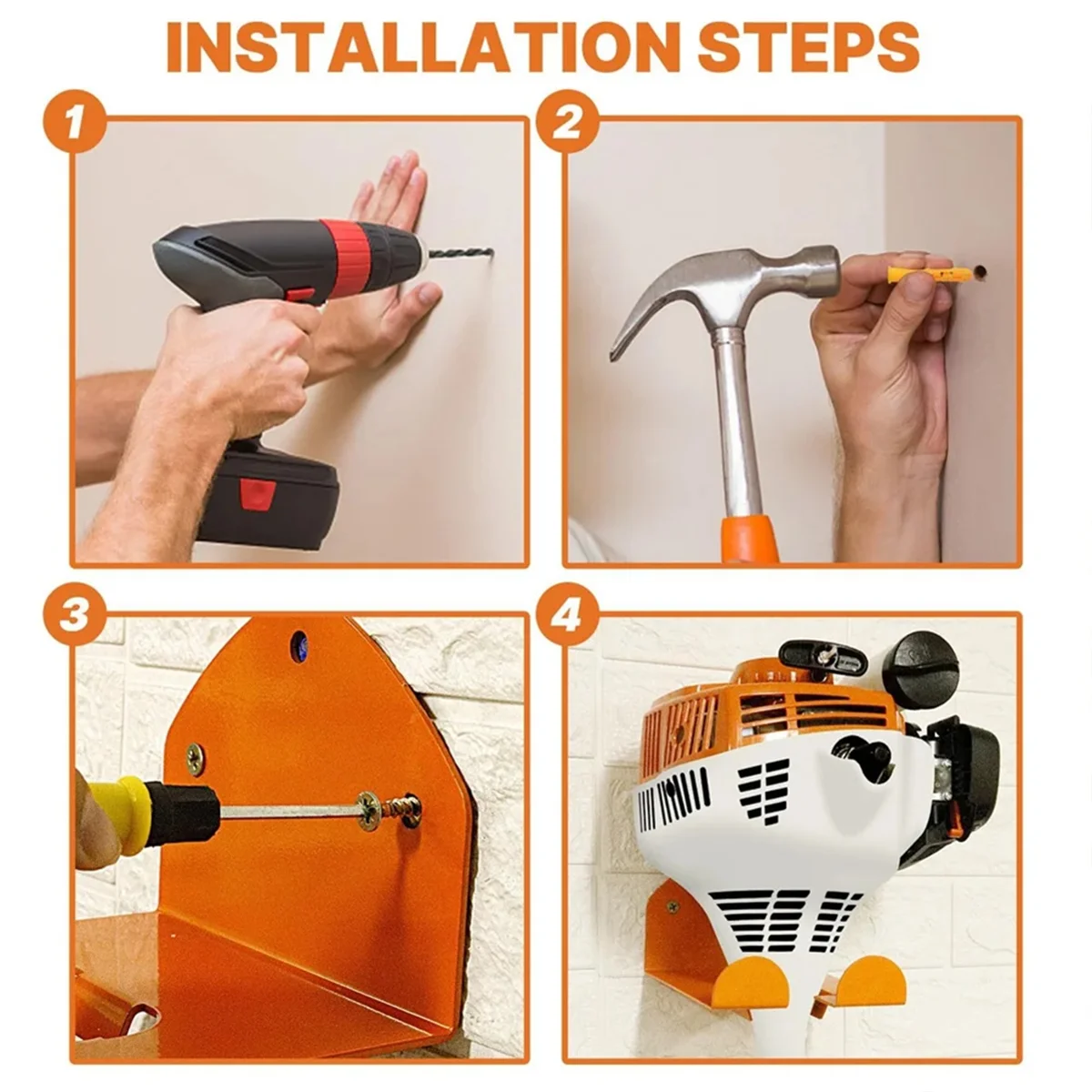 ABNJ 1 ชิ้น Trimmer Rack เครื่องมือ Organizer แขวนโรงรถเก็บ Chainsaw หญ้าวัชพืช Whackers ผู้ถือสวนเครื่องมือ