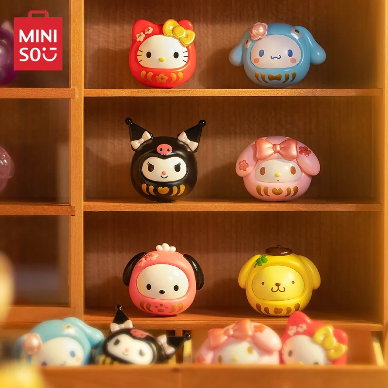 MINISO Sanrio Mini Daruma Blind Box Cute Hello Kitty Kuromi Cartoon Desktop Ornaments Collection Children's Toys Birthday Gifts