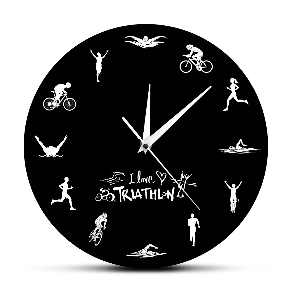 Triathlon Modern Wall Clock Swimming Bike Cycling Running Sports Home Decor Triathlete Wall Watch Timepiece Triathlon Fans Gift