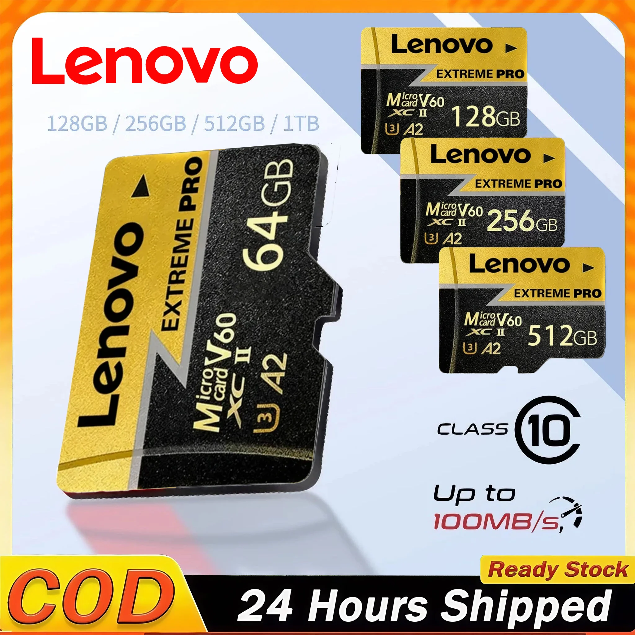 Lenovo Micro SD Card 512GB High Speed Cartao De Memoria SD 128GB Class 10 U3 V30 Memory Card Flash Card 64GB For Phone Camera PC