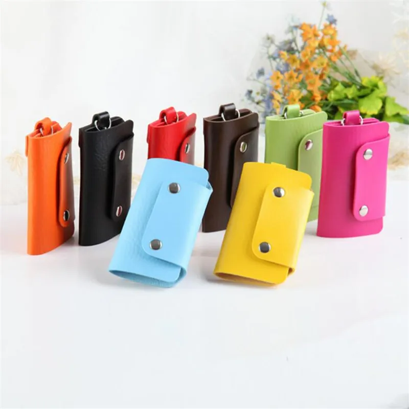 1 PC Portable PU Leather Housekeeper Holders Car Keychain Key Holder Bag Case Unisex Wallet Cover Simple Solid Color Storage Bag