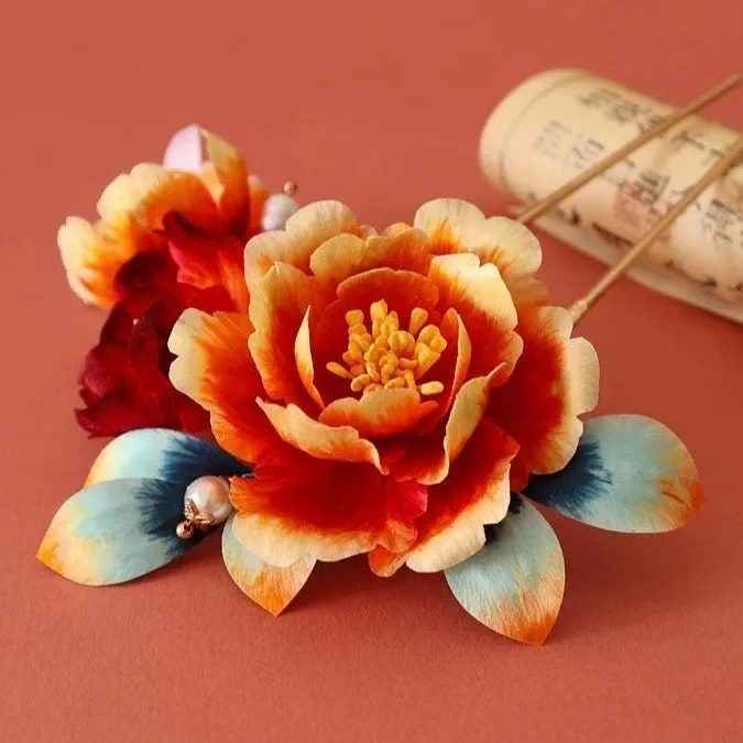 

Неугольное культурное наследие: бархатная заколка для волос, головной убор с шелковым пионом, китайские ретро-цветы, аксессуары Hanfu