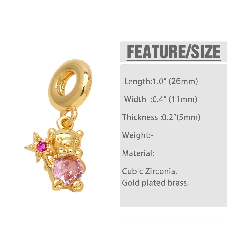 OCESRIO Crystal Candy Bear Pendant for Necklaces Bracelet Copper Gold Plated CZ Palm Tree Jewelry Making Component pdtb488