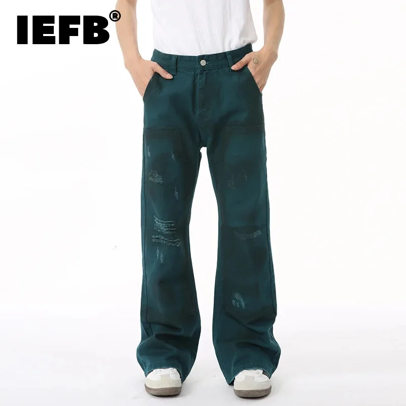 

IEFB Men's Wear American Fashion Men's Jeans New Broken Hole Dirty Design Worn-out Straight Leg Denim Pants Trendy 9C6948