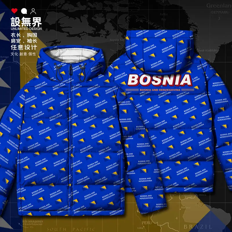 

Bosnia and Herzegovina BIH country flag White duck down Jackets clothes men's clothing printing Warm Man new down coat Winter