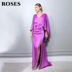 ROSES Mermaid Sexy Chic Woman Evening Dress Gown Stain V Neck Ball Gown 3D flower Night Dresses With Shawl Gown robes de soirée