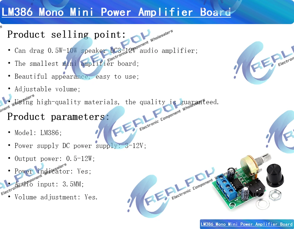 DC 3V-12V LM386 Mono Mini Leistungsverstärkerplatine YX1667 Audio-Leistungsverstärkerplatine Einstellbare Lautstärke Mini Leistungsverstärkermodul – Detail 1