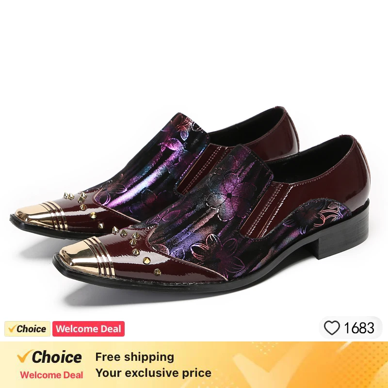 

Luxury Italian designer leather shoes, brown printed formal shoes for men's business weddings, genuine leather men's shoes