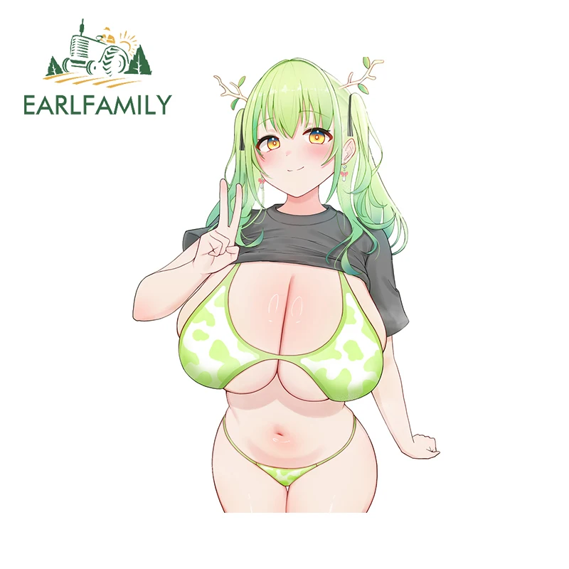 EARLFAMILY 13cm x 8.8cm Hololive Ceres Fauna Car Stickers Hentai Huge Boobs Bikini Breasts Creative Decoration Ecchi Decals