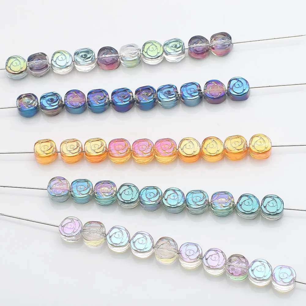 50Pcs/Lot 6mm Glass Crystal Beads Round Flower Shape Glossy Spacer Beads For DIY Charms Jewelry Making Supplies Wholesale Bulk