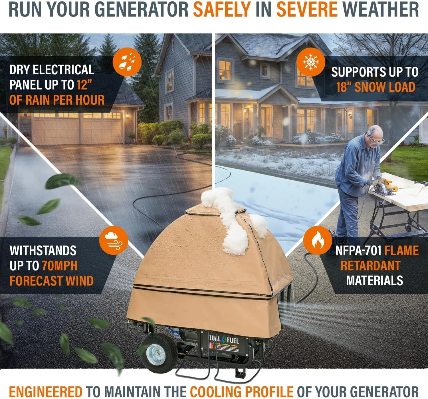 

Generator Running Cover - Universal Kit (Standard, Tan) - for Open Frame Generators