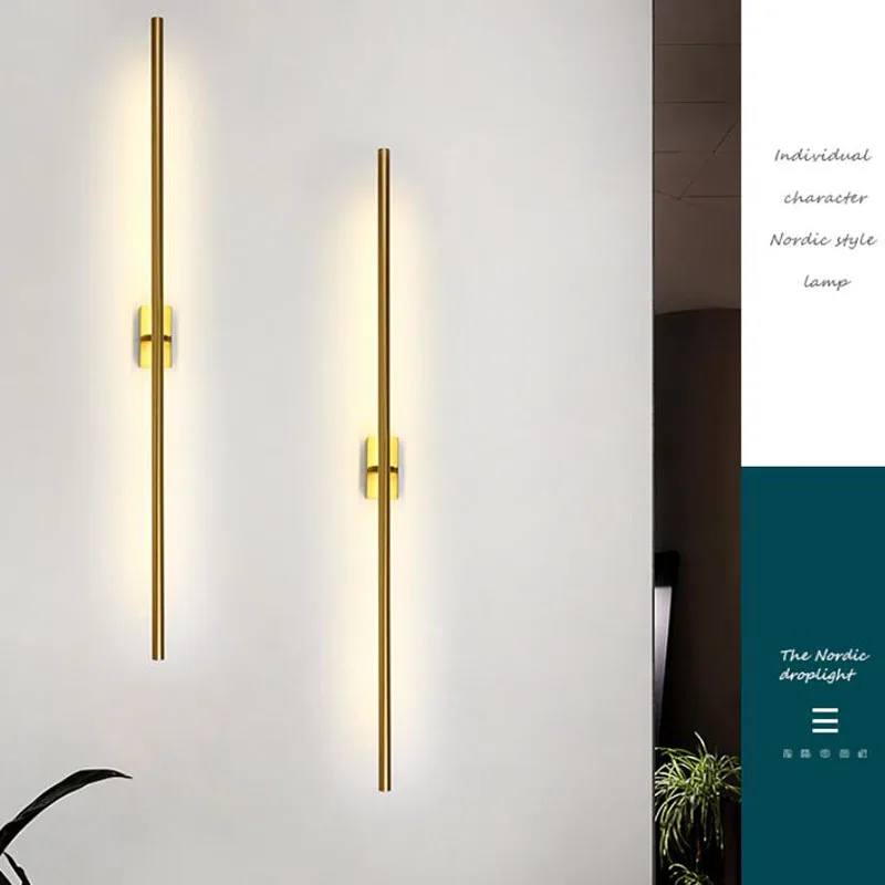 Modern simple linear tube LED wall lamp up down background opposite wall light LED bedside foyer corridor black gold LED sconce