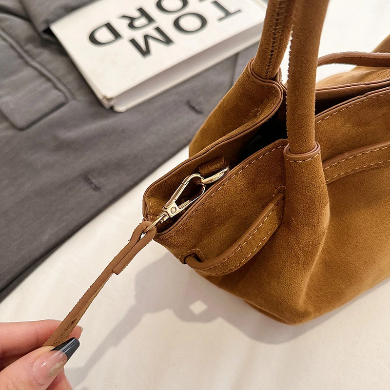MOODS Burgundy Round Top-handle Bags For Women Soft Suede Shoulder Cross Body Cloud Bag 2024 Luxury Designer Purses And Handbags image 2